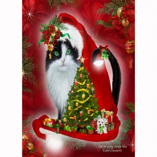 FURRY CHRISTMAS DELIGHTS Cat in Long Santa Hat